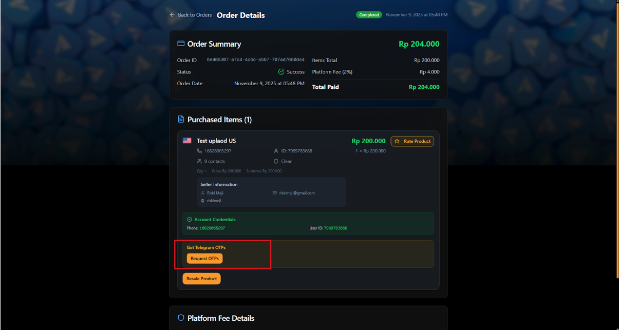 Request OTPs on Website